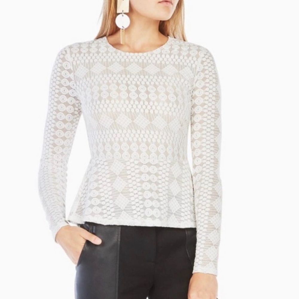 BCBGMaxazria lace long sleeve peplum waist